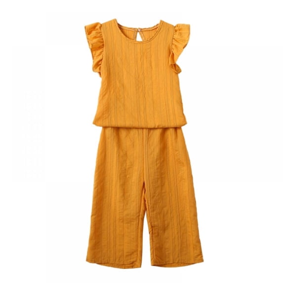 Summer Baby Girls Casual Flare Sleeve T-shirt Tops+Cropped Trousers Suits Costume Set