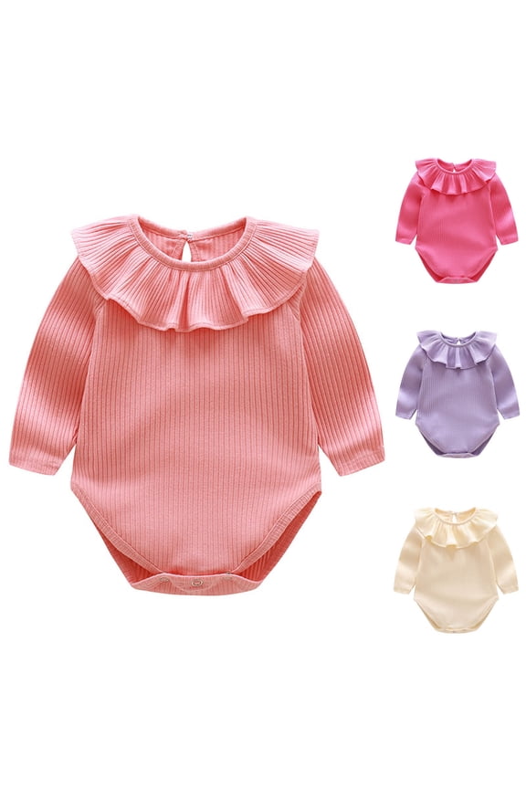 Summer Baby Girls Clothing Agkizg Baby Girls Bodysuits, Baby Girls Long Sleeves Rompers, Baby Solid Color Cotton Female Infant Long Sleeves Jumpsuit