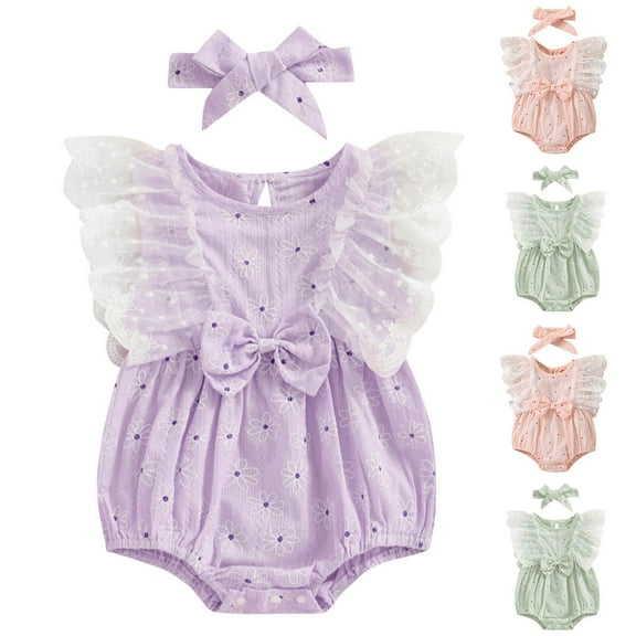 Summer Baby Girls Clothing Agkizg Baby Girls Bodysuits, Baby Girls Ruffle Sleeve Rompers, Baby Crawling Suit Long Jumpsuit Baby Jumpsuit Newborn Pajamas