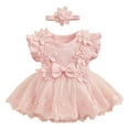 thumbnail image 1 of Summer Baby Girls Clothing Agkizg Baby Girls Bodysuits, Baby Girls Ruffle Sleeve Rompers, Girls' One-year-old Dress Romper Birthday Stylish Soft Yarn Princess Flower Romper Skirt, 1 of 5