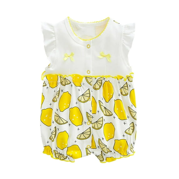 Summer Baby Girls Clothing Agkizg Baby Girls Bodysuits, Baby Girls Ruffle Sleeve Rompers, Toddler Baby Girls Short Sleeve Printed Color T-Shirt Round Neck Jumpsuit Romper