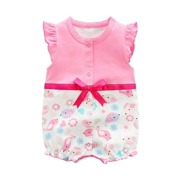 Summer Baby Girls Clothing Agkizg Baby Girls Bodysuits, Baby Girls Ruffle Sleeve Rompers, Toddler Baby Girls Short Sleeve Printed Color T-Shirt Round Neck Jumpsuit Romper