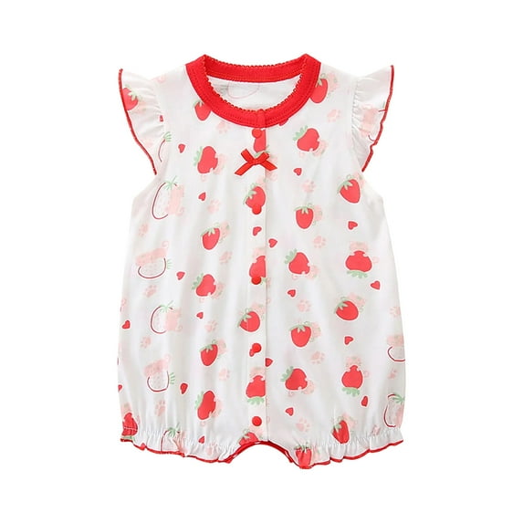 Summer Baby Girls Clothing Agkizg Baby Girls Bodysuits, Baby Girls Ruffle Sleeve Rompers, Toddler Baby Girls Short Sleeve Printed Color T-Shirt Round Neck Jumpsuit Romper