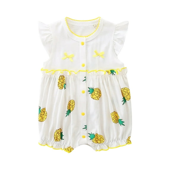 Summer Baby Girls Clothing Agkizg Baby Girls Bodysuits, Baby Girls Ruffle Sleeve Rompers, Toddler Baby Girls Short Sleeve Printed Color T-Shirt Round Neck Jumpsuit Romper