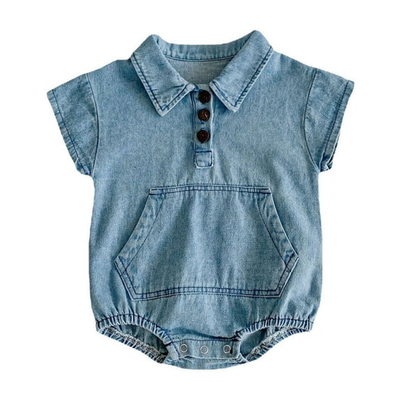 Summer Baby Girls Clothing Agkizg Baby Girls Bodysuits, Baby Girls Short Sleeve Rompers, Children's Boys Girls Bodysuit Cotton Denim Short Sleeve Pocket Jumpsuit