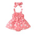thumbnail image 1 of Summer Baby Girls Clothing Agkizg Baby Girls Bodysuits, Baby Girls Sleeveless Rompers, Baby Girl Sleeveless Bow Jumpsuit Flower Print Skirt Newborn Jumpsuit+headscarf 2-piece Set, 1 of 5