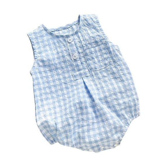 Summer Baby Girls Clothing Agkizg Baby Girls Bodysuits, Baby Girls Sleeveless Rompers, Fashionable Children's Plaid Sleeveless Jumpsuit Baby Breathable Bag Fart Jacket