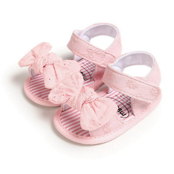 Summer Baby Girls Flats Shoes Infants Anti-Slip Bow Sandals Soft Soled First Walkers Shoes, Pink