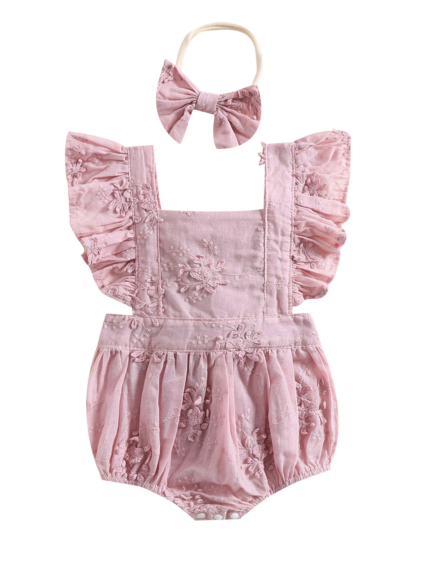 Summer Baby Girls Romper 2pcs Ruffles Fly Sleeve Floral Lace Jumpsuits ...