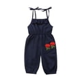 thumbnail image 1 of Summer Baby Girls Rompers Sleeveless Ruffle Flower Embroidery Ruched Lace-up Jumpsuit, 1 of 4