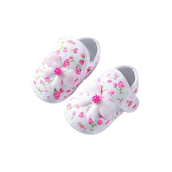 Summer Baby Infant Girl Soft Sole Crib Toddler Canvas Cute Flower Bowknot Flats None-Slip Sole Princess Shoes for Newborn 0-12 Months