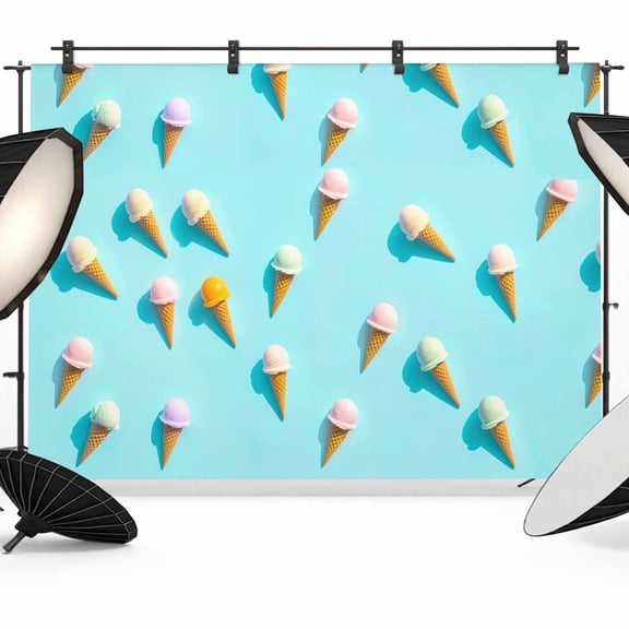 Summer Backdrop for Photography, Ice Cream Modern Art Photo Backdrop Portrait Background Party Banner Photo Backgrounds for Studio Booth Props, 12x8ft