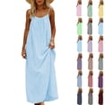 thumbnail image 1 of Summer Backless Dresses for Women 2026 Cotton & Linen Casual Plus Size Sleeveless Stripe Crew Neck Cute Beach Maxi Dresses A-Sky Blue S-3XL, 1 of 9