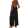 thumbnail image 1 of Summer Backless Jumpsuits Womens Casual Vacation Wide Leg Spaghetti Strap Rompers Beach Vacation Clothes Black, XL, 1 of 6