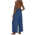 thumbnail image 1 of Summer Backless Jumpsuits Womens Casual Vacation Wide Leg Spaghetti Strap Rompers Beach Vacation Clothes Navy, 2XL, 1 of 6