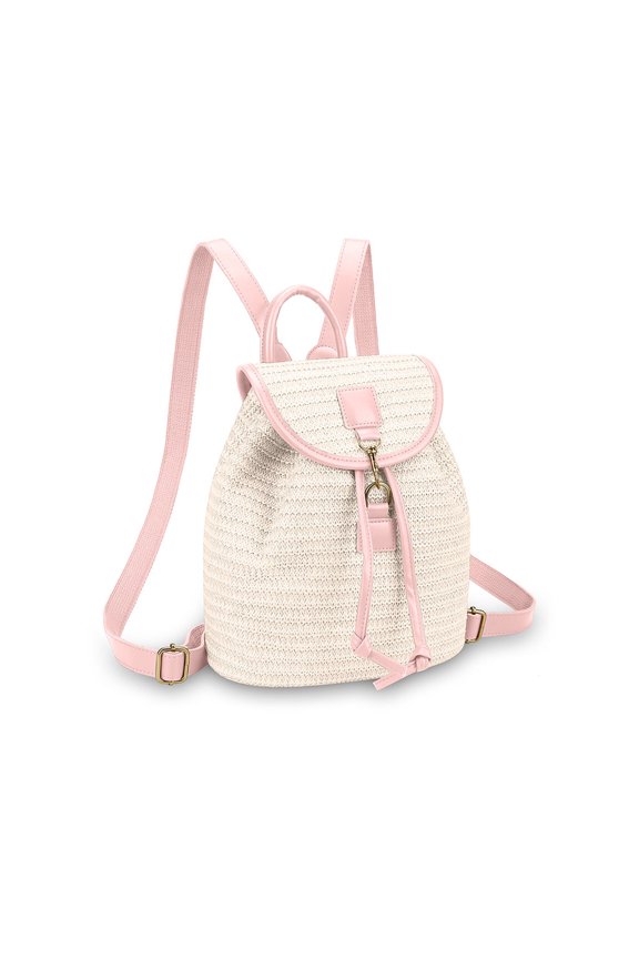 Summer Backpack 2-in-1 Woven Straw Backpack for Women Handmade Rattan with Leather Flap, Convertible to Tote for Travel Beach