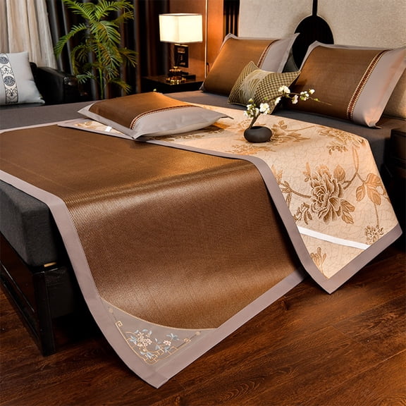 Summer Bamboo Bed Mat Cooling Summer Sleeping Mat Foldable Breathable Non-Slip Strap Multiple Sizes