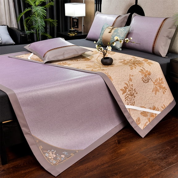 Summer Bamboo Bed Mat Cooling Summer Sleeping Mat Foldable Breathable Non-Slip Strap Multiple Sizes