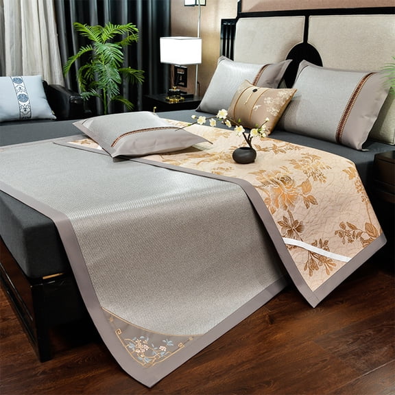 Summer Bamboo Bed Mat Cooling Summer Sleeping Mat Foldable Breathable Non-Slip Strap Multiple Sizes