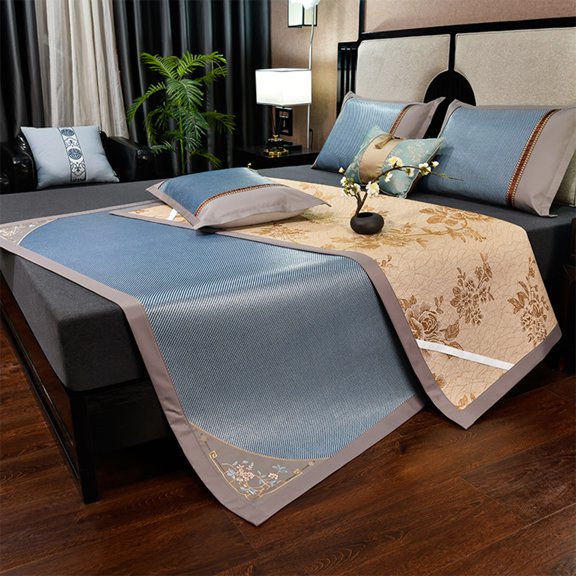 Summer Bamboo Bed Mat Cooling Summer Sleeping Mat Foldable Breathable Non-Slip Strap Multiple Sizes