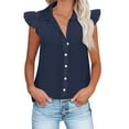 thumbnail image 1 of Summer Bamboo Cotton Tops For Women Ruffle Cap Sleeve Shirts Button Down Tunic Top V Neck T-Shirts Plain Trendy Tees Shirt Lightweight Work Blouses, 1 of 4