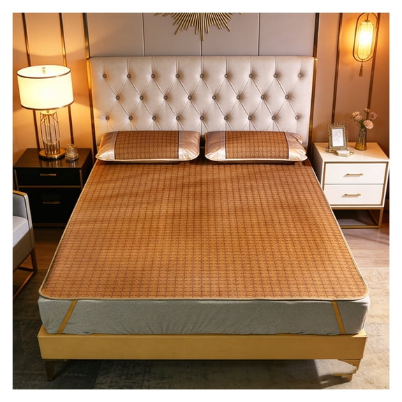Summer Bamboo Sleeping mat, Foldable Double Sided Bamboo mat for bed, Traditional Chinese Summer Rattan Pad Cooling Mattress Foldable Breathable For Single Double Queen