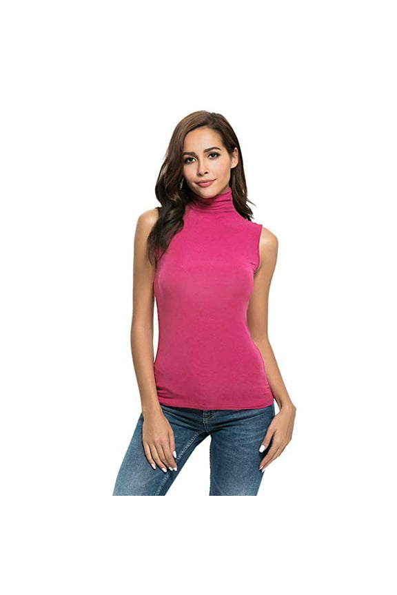 Summer Basic Sleeveless Tops for Womens,Slim Fit Solid Mock Turtleneck Tank Shirts Soft Stretchy Layer Tees Blouse