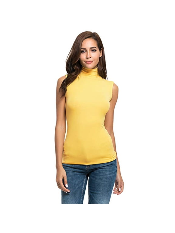 Summer Basic Sleeveless Tops for Womens,Slim Fit Solid Mock Turtleneck Tank Shirts Soft Stretchy Layer Tees Blouse