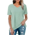 thumbnail image 1 of Summer Basic Tops for Women Casual V-Neck Top Solid Color Short Sleeve Loose T-Shirt, 1 of 5