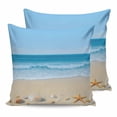 thumbnail image 1 of Summer Beach 16x16 Pillow Covers Set of 2, Coastal Ocean Waves Starfish Shell Throw Pillow Covers Decorative Couch Cushion Case, Microfiber Square Pillowcases for Bedroom Car Living Room, 1 of 7
