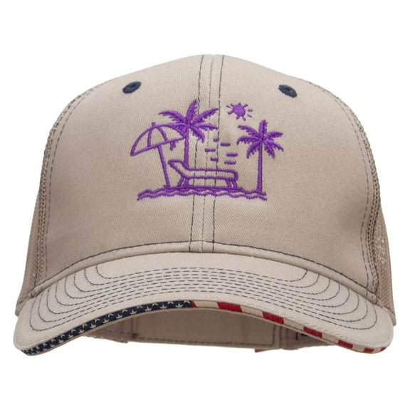 Summer Beach 6 Panel Mesh Flag Mesh Cap - Khaki OSFM