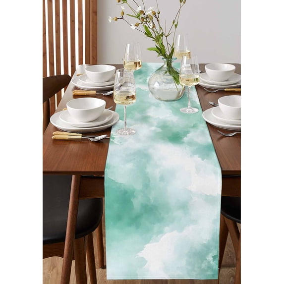 Summer Beach Abstract Blue Wave Table Runner 13x36in Non-Slip Cotton Linen Table Runners, Seaside Gradient Water Ripple Dresser Scarves TableRunner for Dinner Kitchen Dining Wedding Party