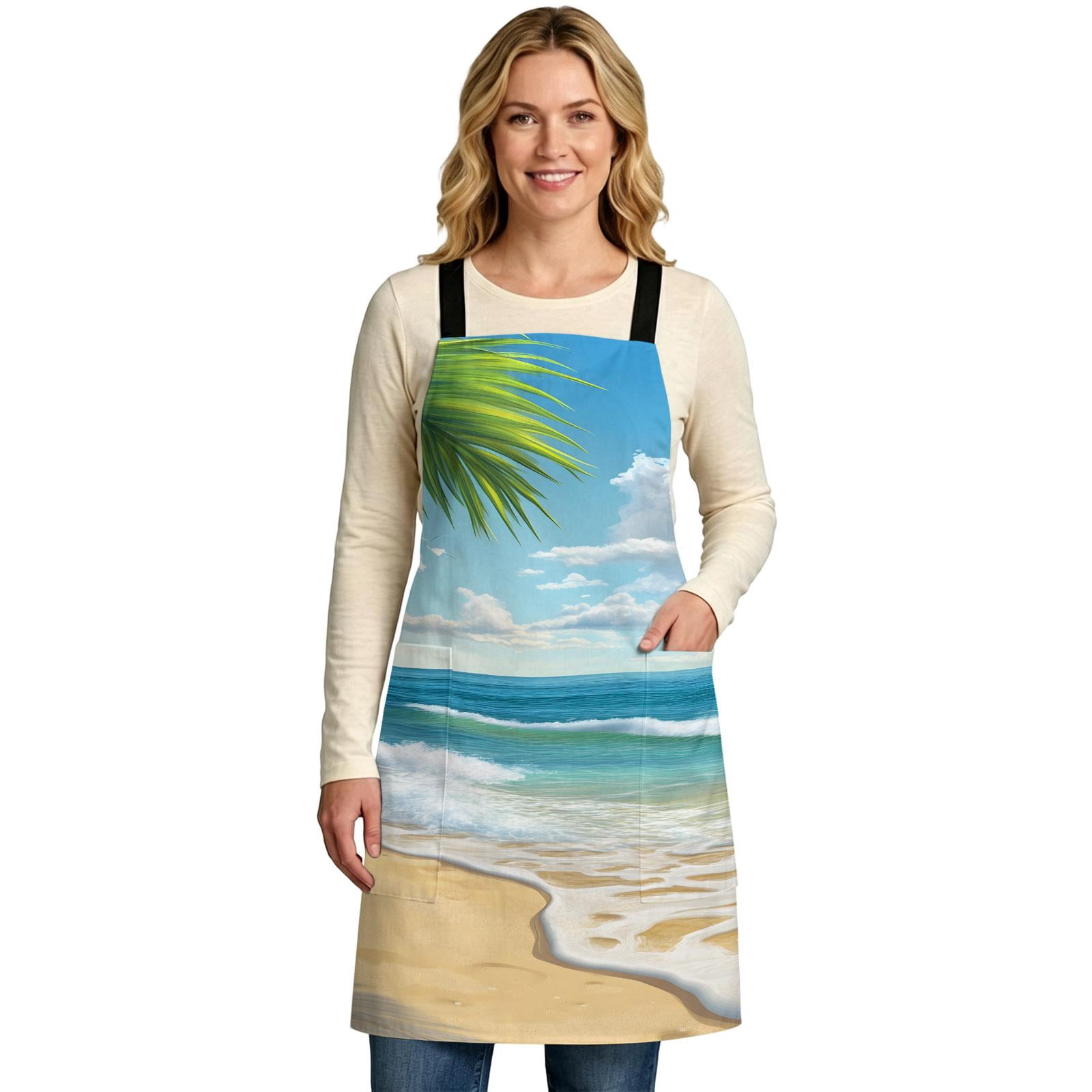 Summer Beach Apron for Women Men, Coastal Ocean Tropical Palm Trees ...