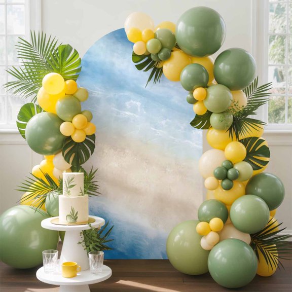 Summer Beach Arch Backdrop Cover, 5FT, Dark Blue Gradient Ocean Wave Beige Sand Abstract Spandex Arch Covers Double-Sided Backdrop for Wedding Birthday Party Photo Background Decoration