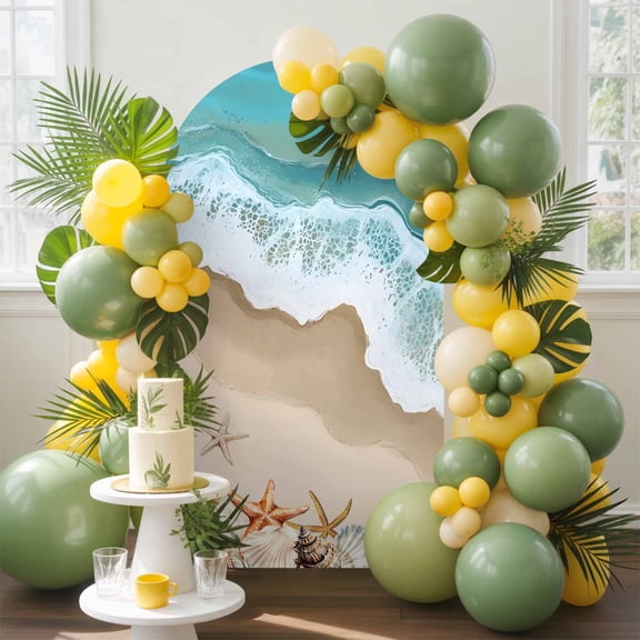 Summer Beach Arch Backdrop Cover, 5FT, Spray Ocean Waves Sand Seashell Starfish Spandex Arch Covers Double-Sided Backdrop for Wedding Birthday Party Photo Background Decoration