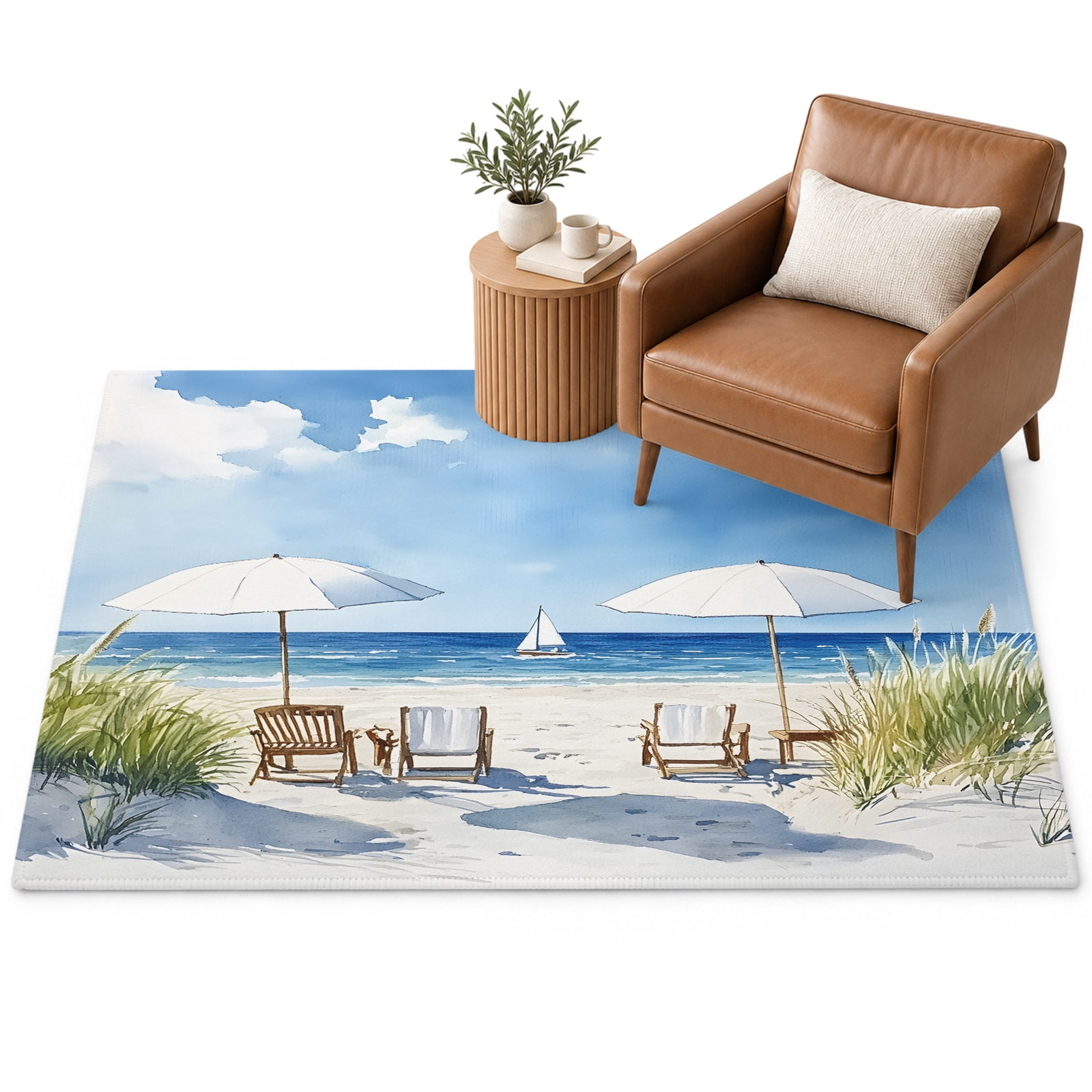 Summer Beach Area Rug 2.7'x5', Sun Umbrella Soft Mat Non-Slip Silicone ...
