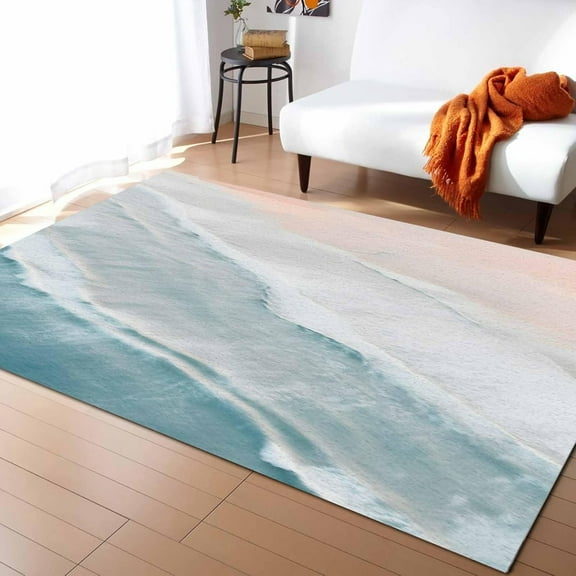 Summer Beach Area Rugs Indoor Non-Slip Washable Rug 2x3ft Blue Teal Sea Ocean Waves Coastal Seaside Rubber Backing Floor Mats Non Shedding Home Decor Carpet for Entryway Living Room