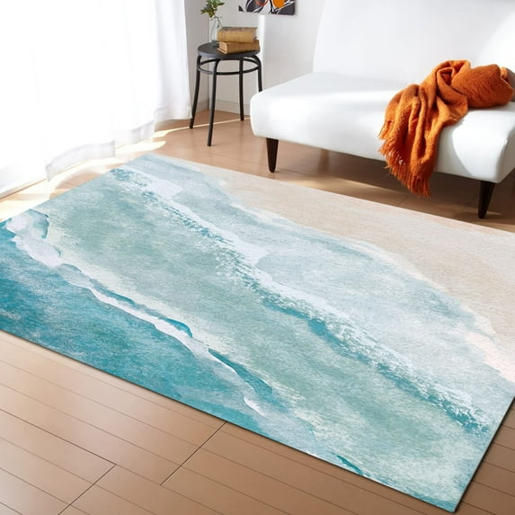 Summer Beach Area Rugs For Living Room/Bedrooom, Area Rug Non-Slip, Ocean Nautical Coastal Seaside Beige Kids Room Area Rug Washable Accent Floor Carpet Runner Indoor Outdoor