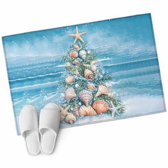 Summer Beach Area Rug 2x3ft Ocean Wave Marine Life Starfish Shell Tree Non-Slip Washable Square Rugs Soft Felt Indoor Floor Mat for Bedroom Kitchen Living Room Bathroom