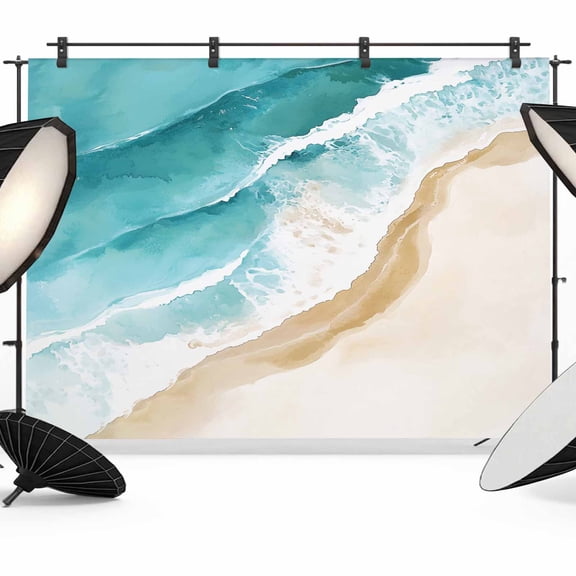 Summer Beach Backdrop for Photography, Abstract Teal Beige Gradient Waves Sand Photo Backdrop Portrait Background Party Banner Photo Backgrounds for Studio Booth Props, 7x5ft