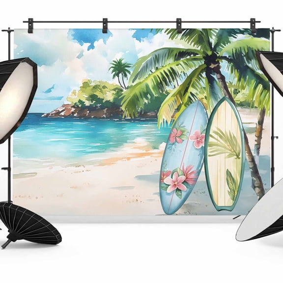 Summer Beach Backdrop for Photography, Backboard Coconut Tree Modern Ocean Scenery Photo Backdrop Portrait Background Party Banner Photo Backgrounds for Studio Booth Props, 12x8ft