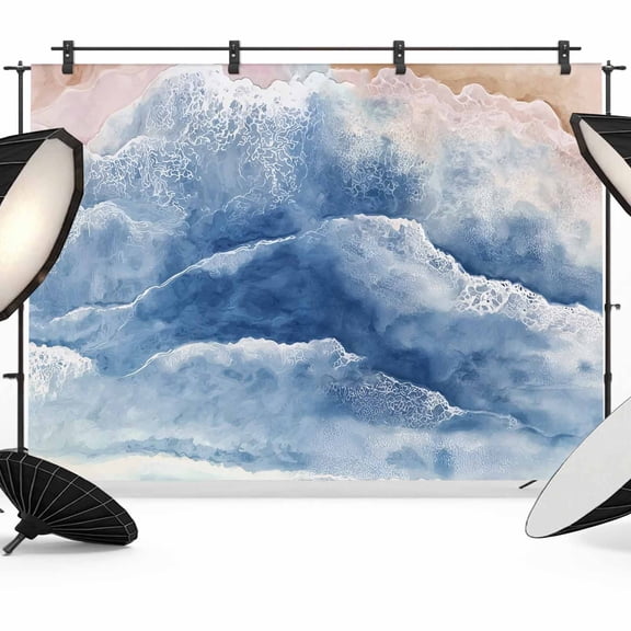 Summer Beach Backdrop for Photography, Dark Blue Boho Coastal Nautical Ocean Wave Photo Backdrop Portrait Background Party Banner Photo Backgrounds for Studio Booth Props, 10x8ft