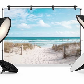 Summer Beach Backdrop for Photoshoot, Photography Photo Studio Background Wall Backdrop, Coastal Ocean Seaside Sky Scenery Back Drop Banner Panel for Portraits Wedding Live Streaming Decor 7x5Ft