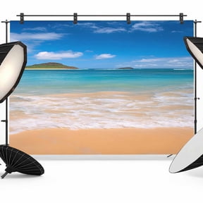 Summer Beach Backdrop for Photoshoot, Photography Photo Studio Background Wall Backdrop, Coastal Seaside Ocean Vacation Back Drop Banner Panel for Portraits Wedding Party Live Streaming Decor 7x5Ft