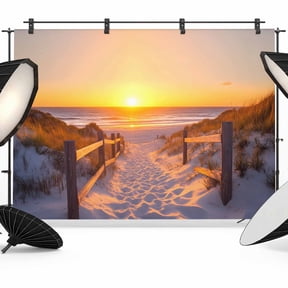 Summer Beach Backdrop for Photoshoot, Photography Photo Studio Background Wall Backdrop, Sunset Nautical Ocean Sea Back Drop Banner Panel for Portraits Wedding Party Live Streaming Decor 7x5Ft