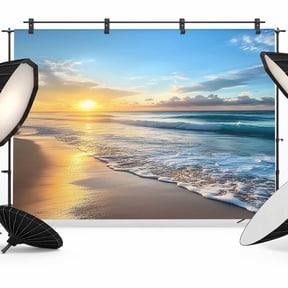 Summer Beach Backdrop for Photoshoot, Photography Photo Studio Background Wall Backdrop, Sunset Ocean Coastal Nautical Back Drop Banner Panel for Portraits Wedding Party Live Streaming Decor 8x6Ft