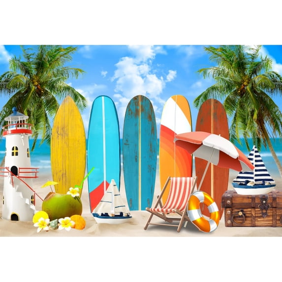 Summer Beach Backdrop Surfboard Van Palm Tree Holiday Seaside Photography Background Baby Portrait Photocall Photobooth Poster