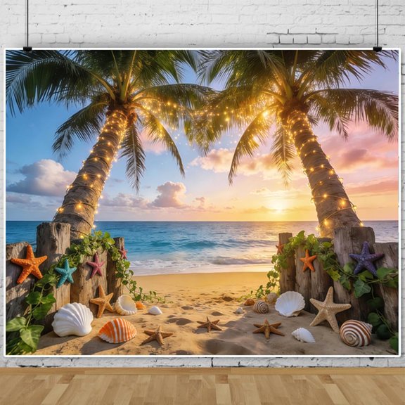 Summer Beach Backdrop Tropical Palm Tree Arch Sunset Beach Background Luau Hawaiian Party Decorations Banner Photo Booth Props