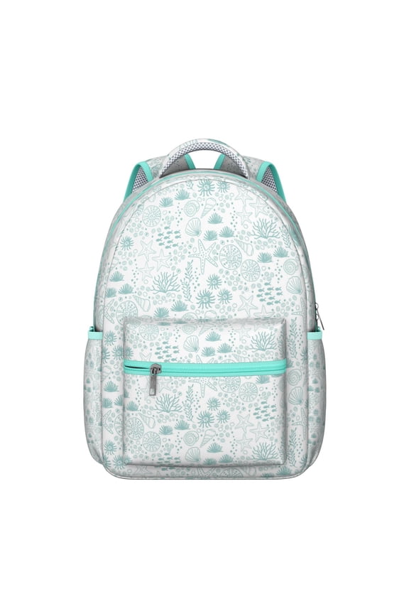 Summer Beach Backpack for Student Waterproof Scratch-Resistant Composite Oxford Cloth with Tropical Seashells and Starfish Print, Adjustable Straps, Large Capacity for School and Vacation