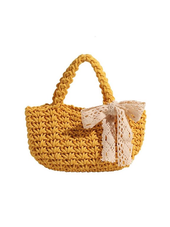 Summer Beach Bag Handwoven Straw Toted Bag Weaving Swim Shopping Travel Bag